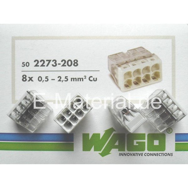 Wago 2273-208  0,5-2,5mm² 8-Leiter Klemme für starre Leitung 50'er Schachtel