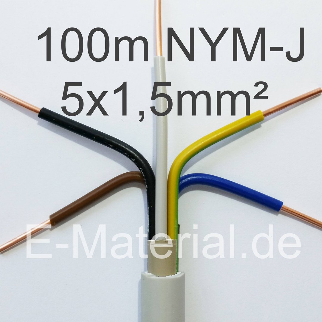 10m 90 oder 100m Mantelleitung NYM-J 5x1,5 mm² Elektrokabel Ring für feste Verlegung 15 60 25 75 10 20 80 40 30 35 70 Feuchtraumkabel Stromkabel 5 50