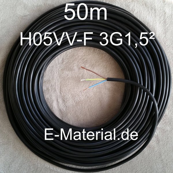 H05VV-F 3G1,5 Kabel flexibel 3x1,5 schwarz Ring 50m Schlauchleitung