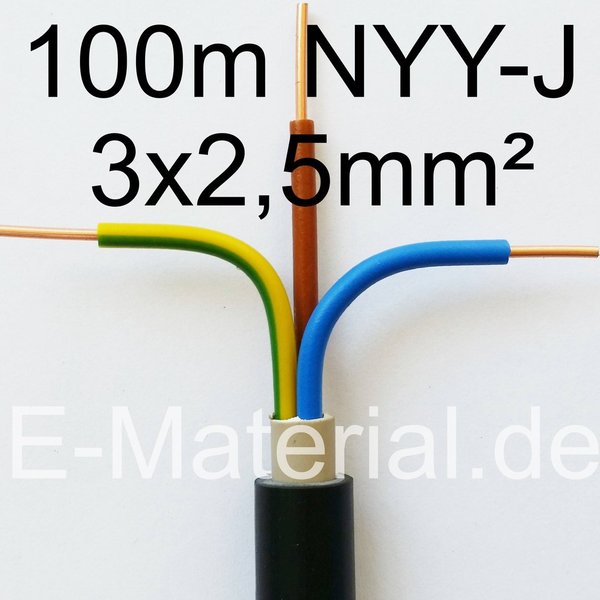 NYY-J 3x2,5mm² Ring 100m schwarz Erdkabel