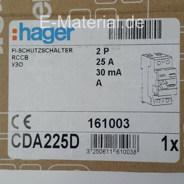 Hager Fi-Fehlerstromschutzschalter 25A/0,03mA 2-polig