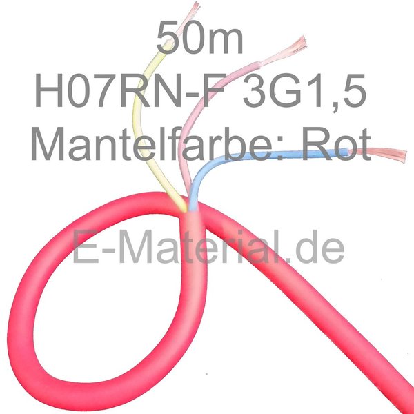 H07RN-F 3G1,5 Kabel flexibel 3x1,5 rot - Ring 50m Gummischlauchleitung