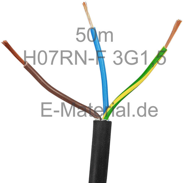 H07RN-F 3G1,5 Kabel flexibel 3x1,5 schwarz Ring 50m Gummischlauchleitung