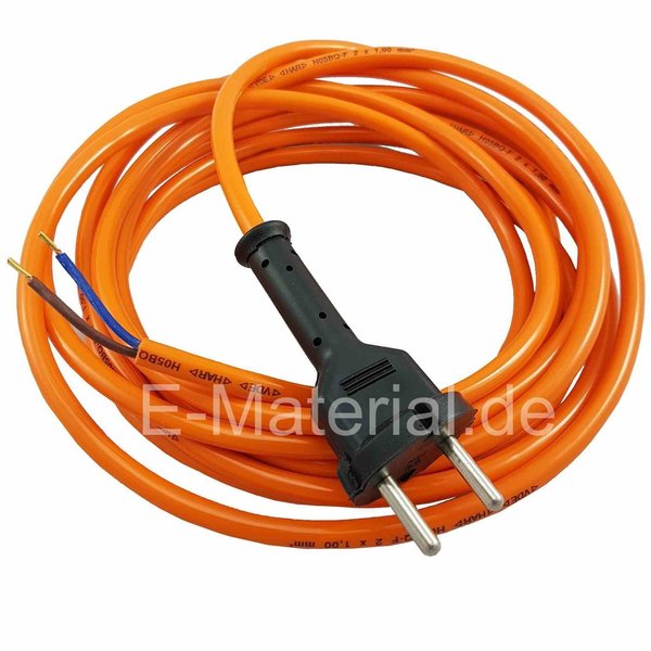 Anschlussleitung 2x1mm² H05BQ-F 5m  orange mit Konturenstecker und Aderendhülse